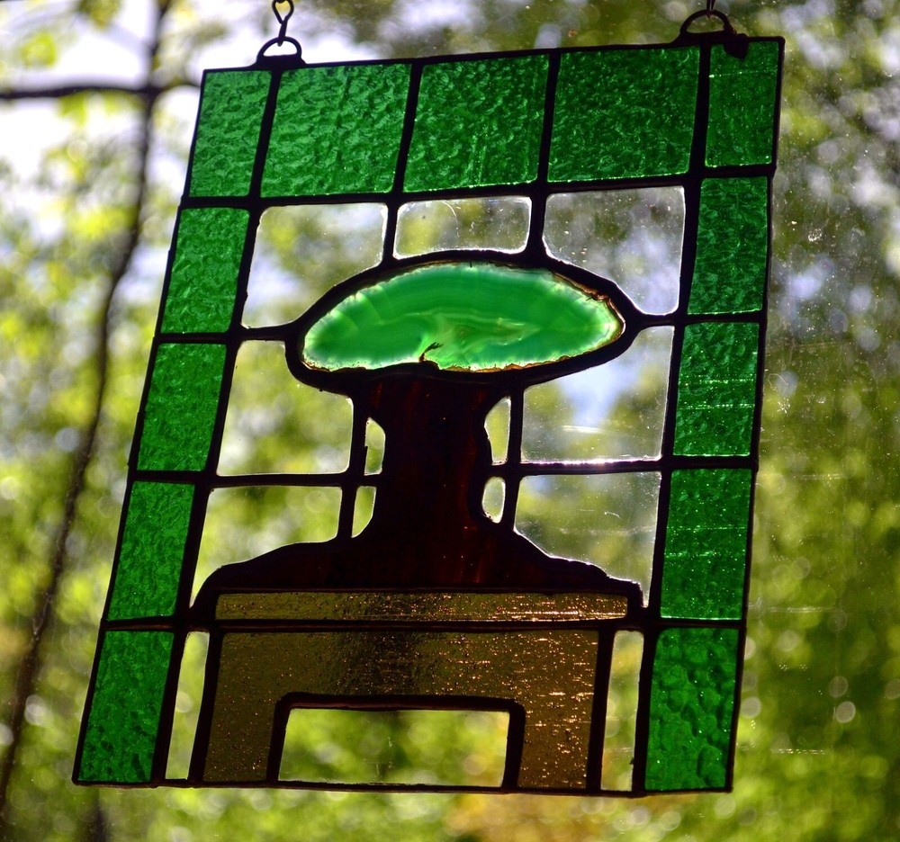 Agate Tree Stained Glass Panel Sun Catcher (#0024)