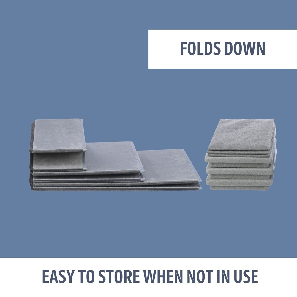 3-Step Foldable Velour Pet Stairs W/ Storage Gray