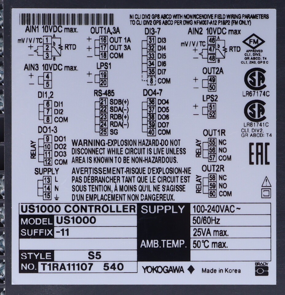 * YOKOGAWA US1000-11 US1000 ENHANCED SINGLE LOOP CONTROLLER