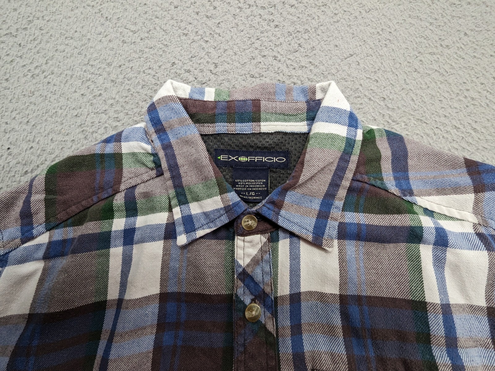 EX OFFICIO Shirt Men's Large Purple Plaid Flannel LS Outdoor Mid-weight