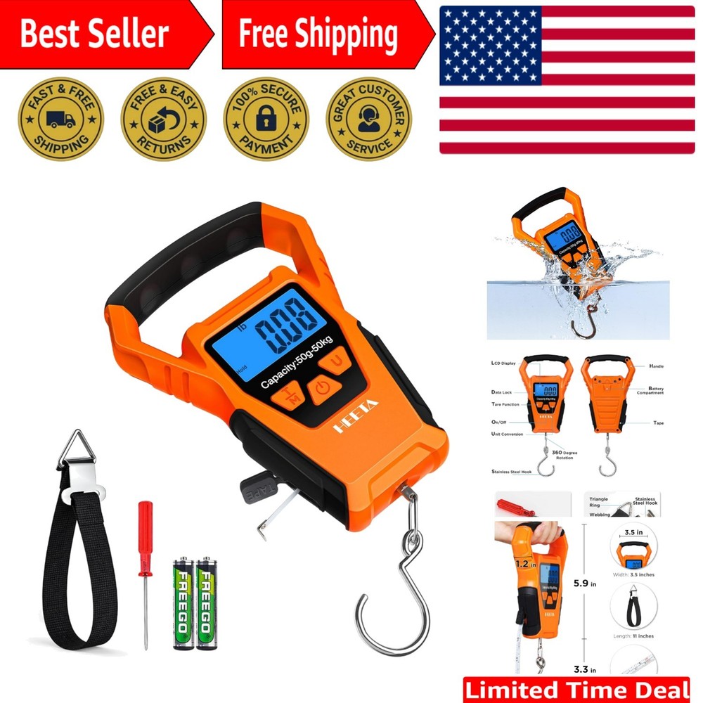 Portable Waterproof Fish Scale with Backlit LCD & Tare Functionality - 110lb