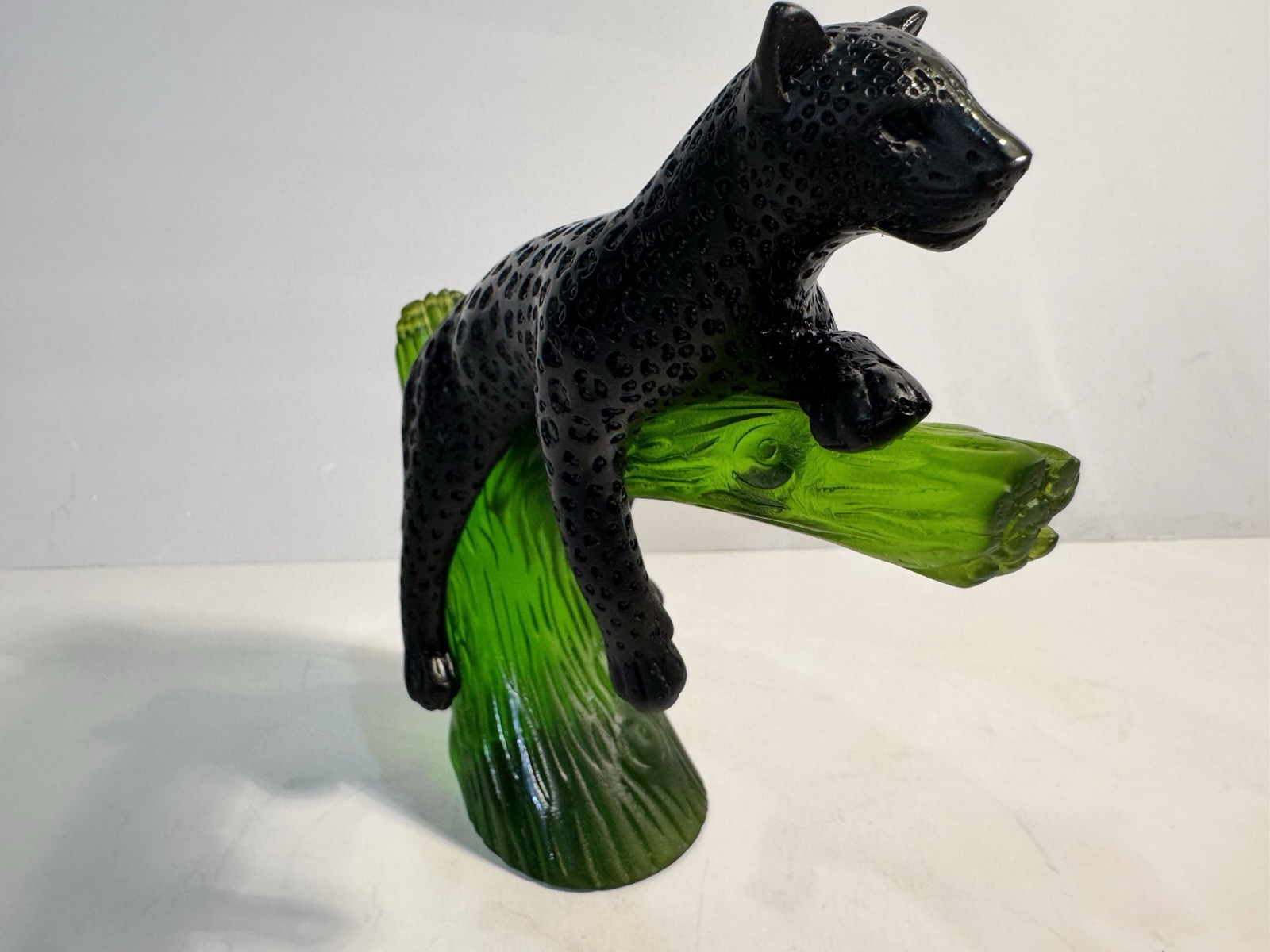 Daum Pate De Verre Black Panther On Emerald Green Tree Gorgeous And Perfect!