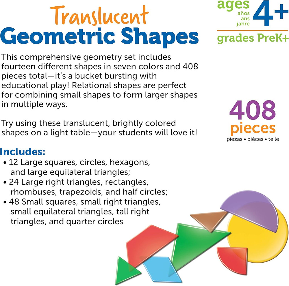 Translucent Geometric Shapes - Light Table Manipulatives for Kindergarten, Early