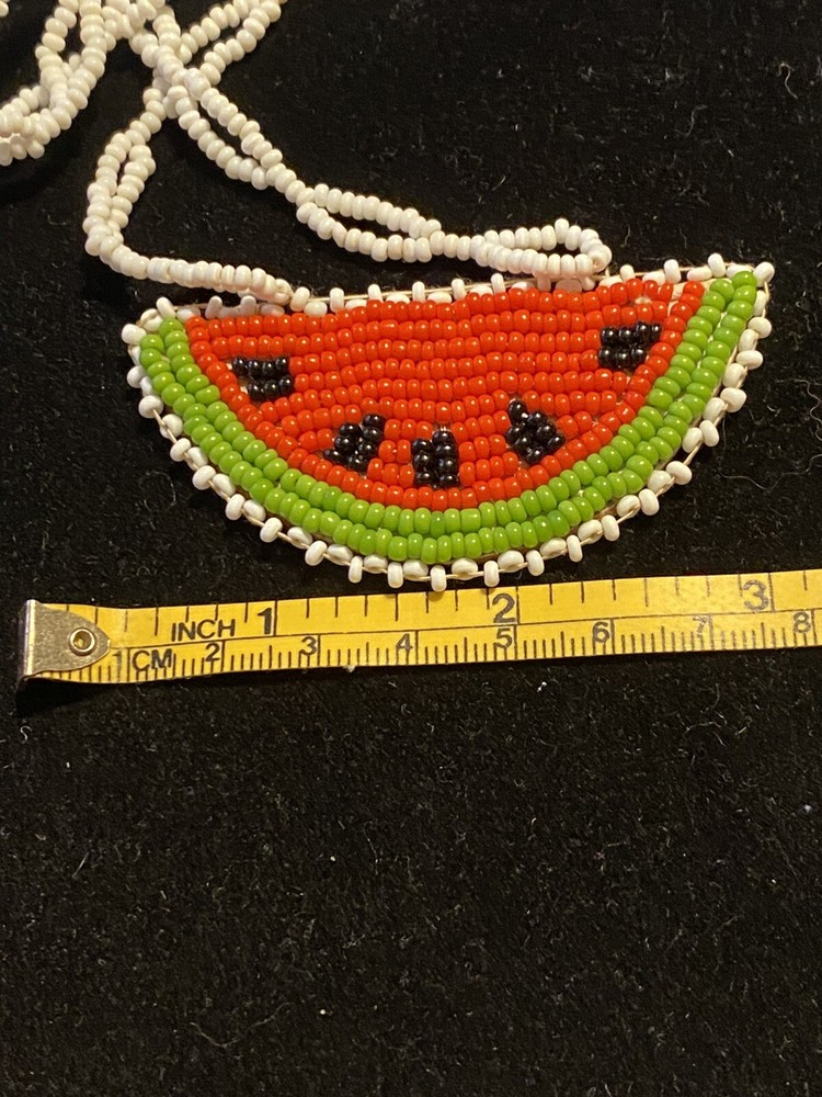 Three seed bead on leather fruit image necklaces