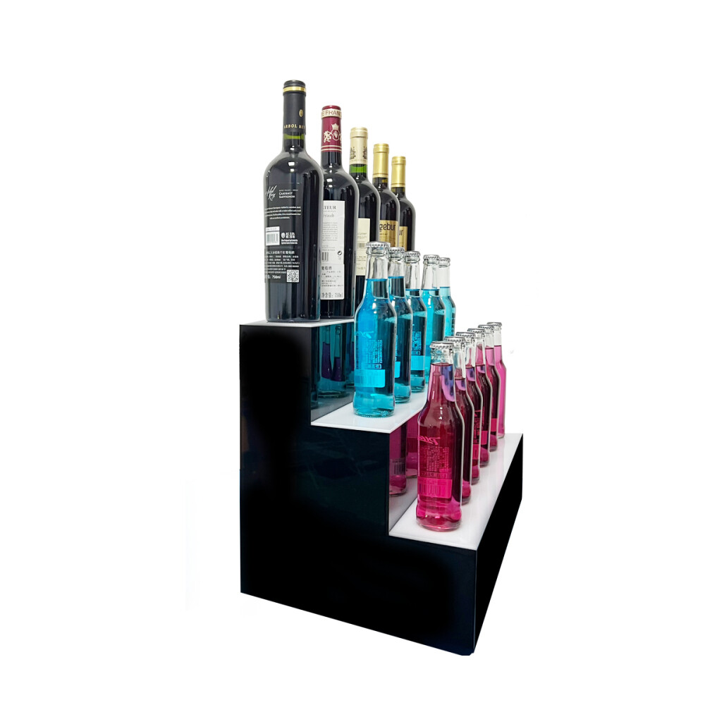 24" 3 Tier Step - RGB LED Lighted Back Bar Liquor Bottle Shelf Display Stand NEW