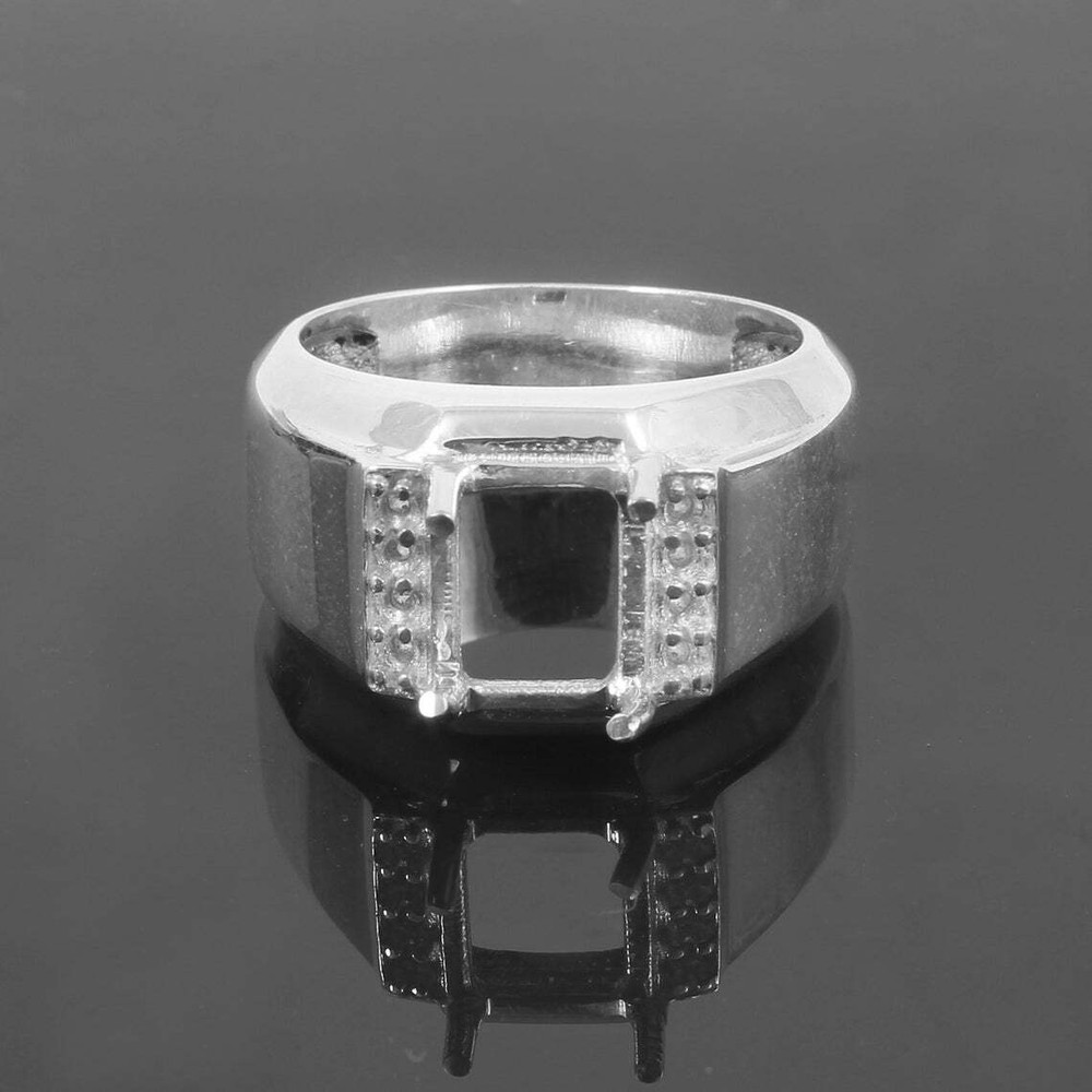 6x8 mm Emerald Cut Ring Setting Heavy Silver Ring Men Semi Mount Ring Blanks
