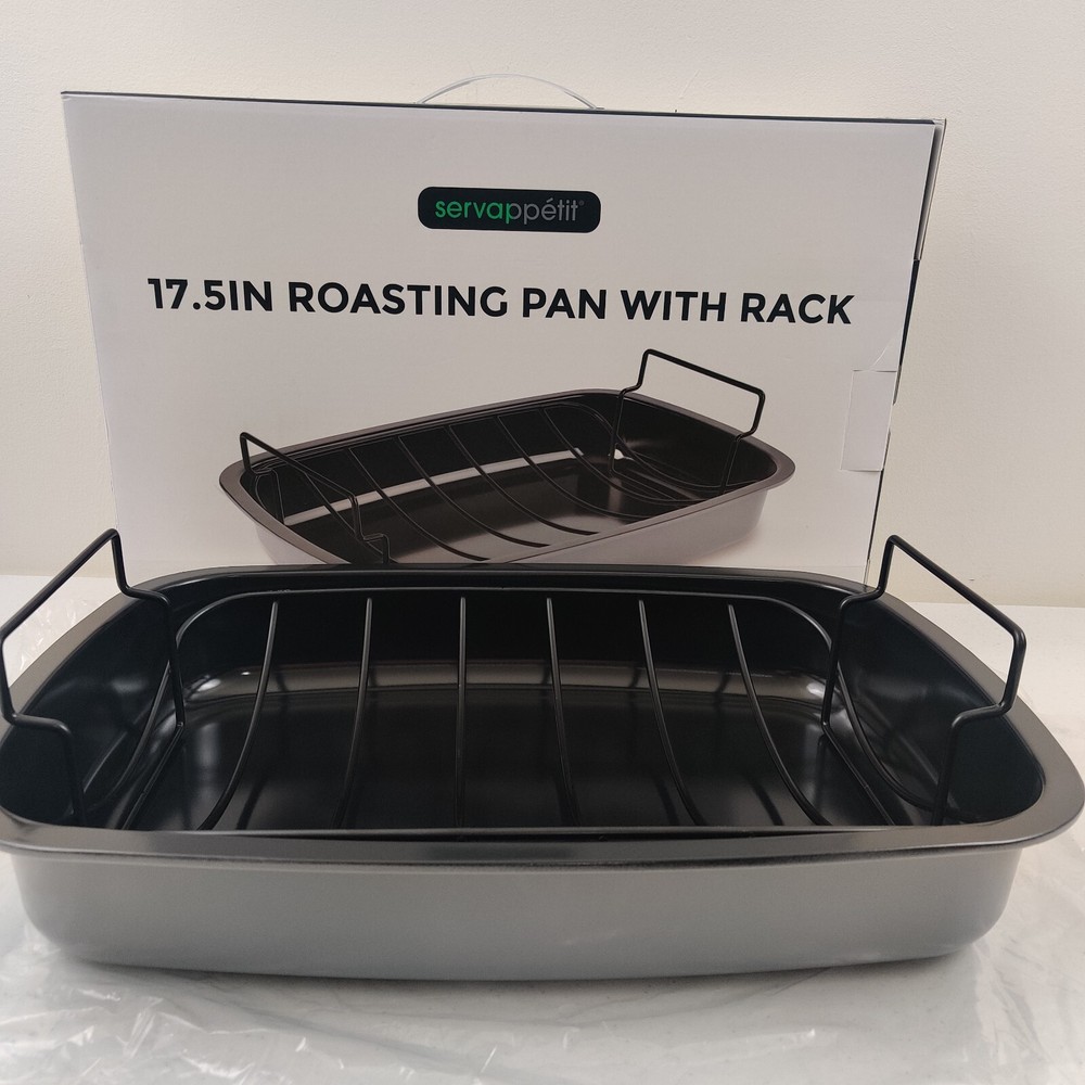 Servappetit 17.5 IN Roasting Pan with Rack Gray