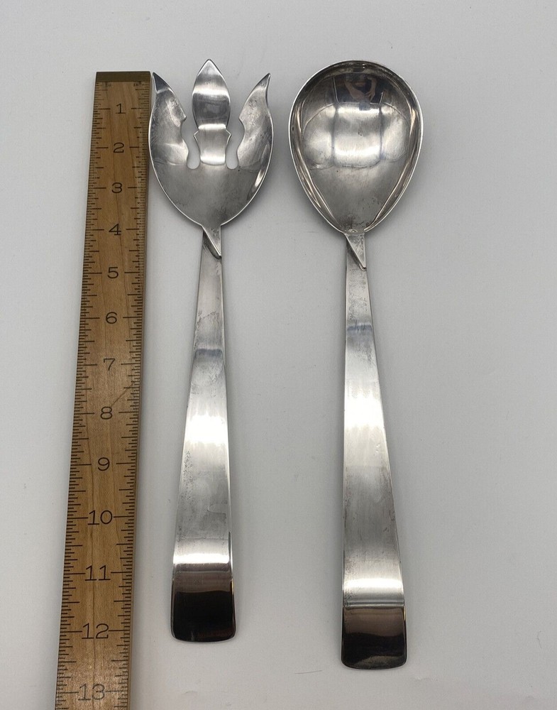 Three Crowns Silversmith Ingrid Silverplate Salad Serving Fork and Spoon Set