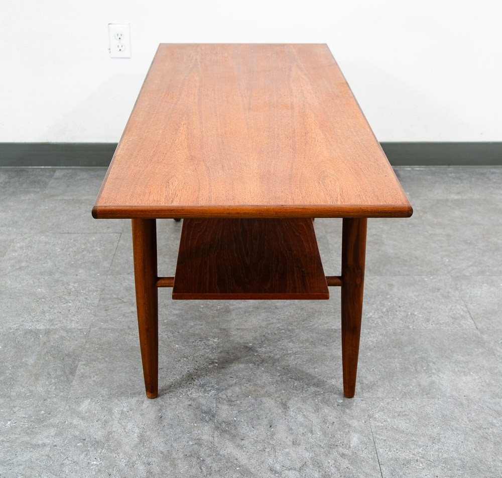 Mid Century Danish Modern Coffee Table Solid Teak Vintage Surfboard Shelf Retro