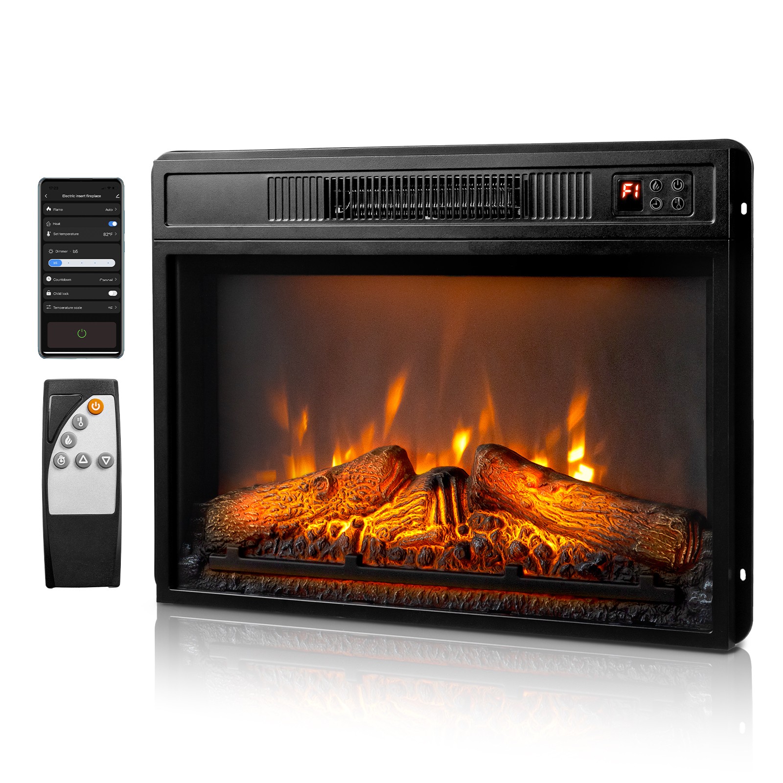 ROVSUN 23" WiFi Electric Fireplace Insert, 1400W Wall Recessed Fireplace Heater