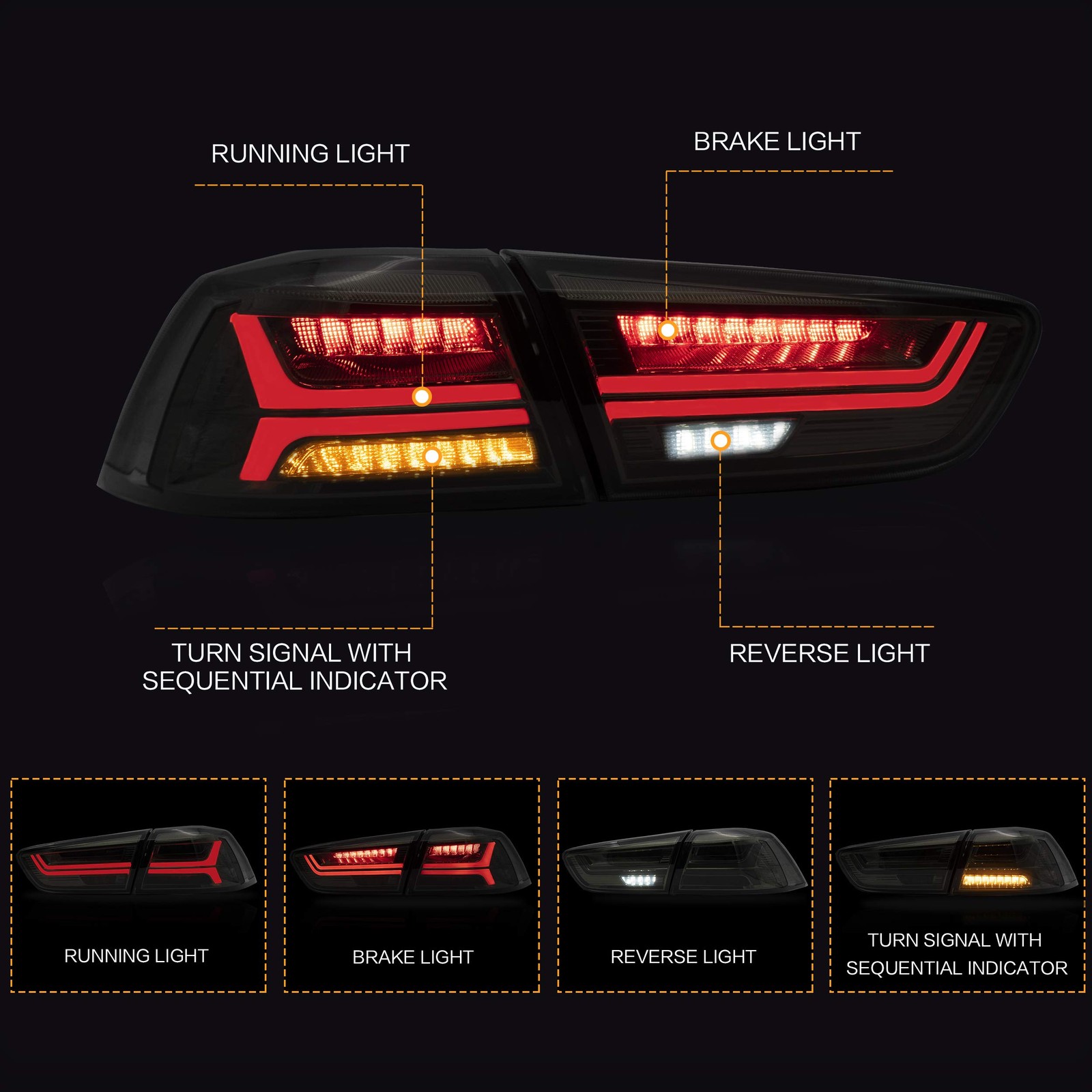 Tail lights Assembly for Mitsubishi Lancer & EVO X 2008-2021