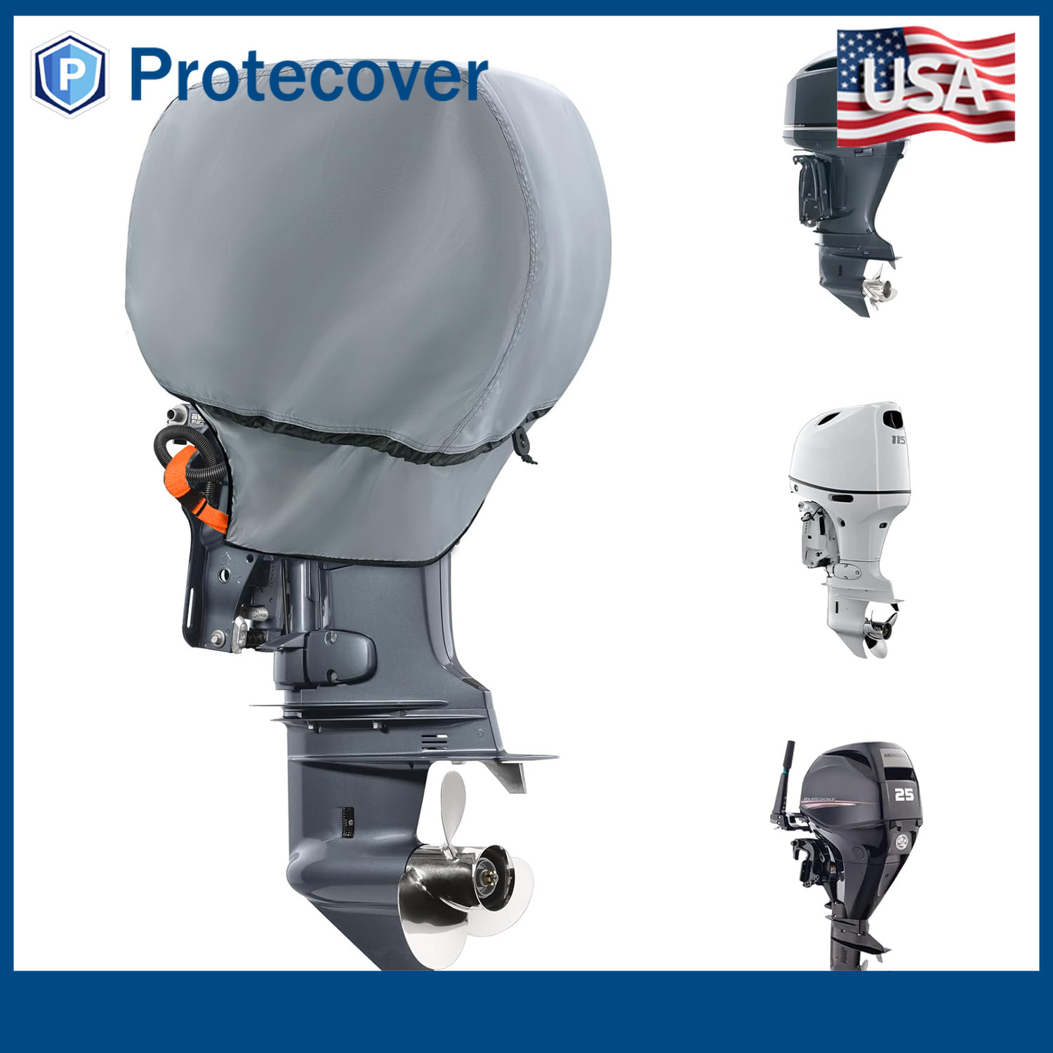 600D Heavy Duty Waterproof Outboard Motor Cover,Boat Engine Hood For 225-300 HP