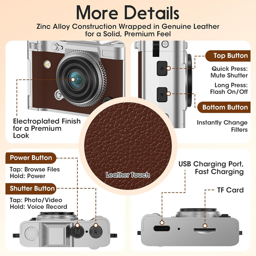 Tiny Digital Camera, Vintage Mini Keychain Camera for Teens & Beginners, Premium
