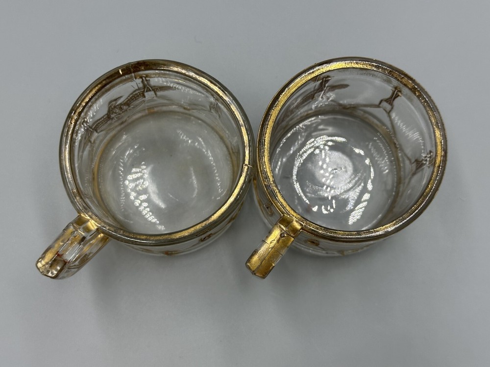 1909 Pair Mug EAGLE DRUM Cup Glass CANDY CONTAINER Antique E&A 543