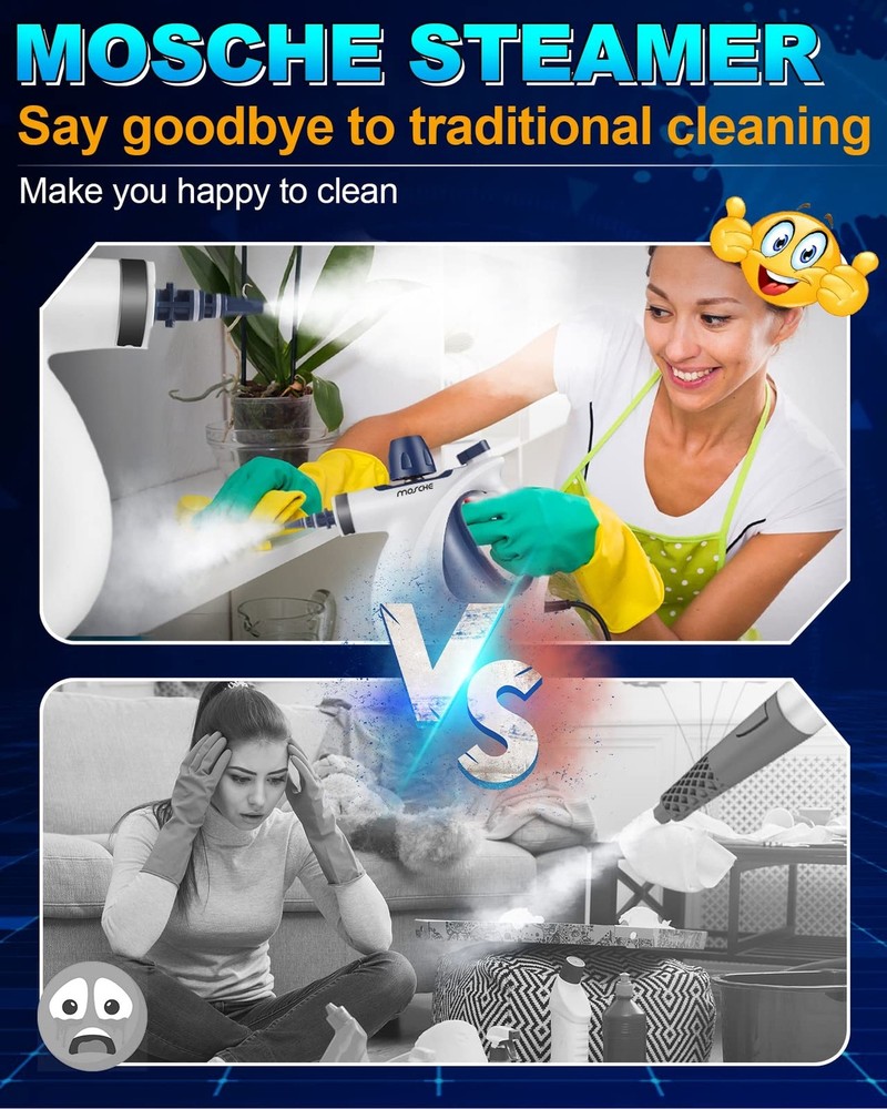 Handheld Pressurized Steam Cleaner with 11-Piece Accessory Set, Multi-Surface...