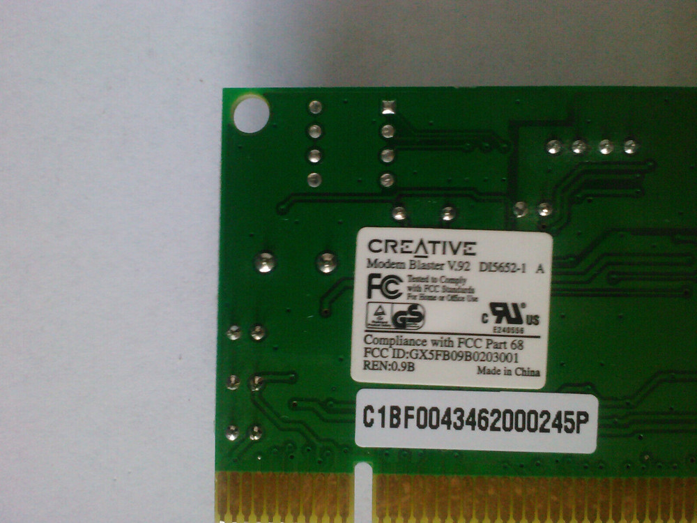 Creative Modem Blaster DI5652-1 PCI CX11252-11 Soft Modem TESTED & WORKING