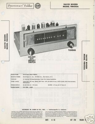 David Bogen Model FM400A Tuner-Sams Photofact Tech Docs
