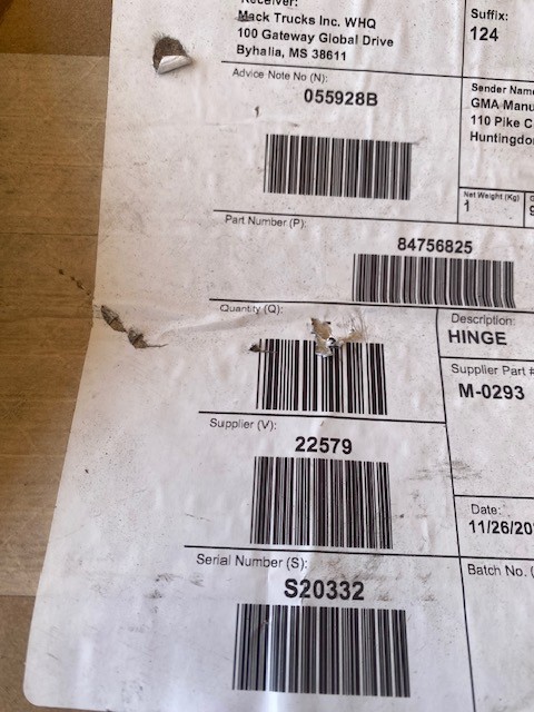 Genuine Mack Hinge 84756825 - Non painted