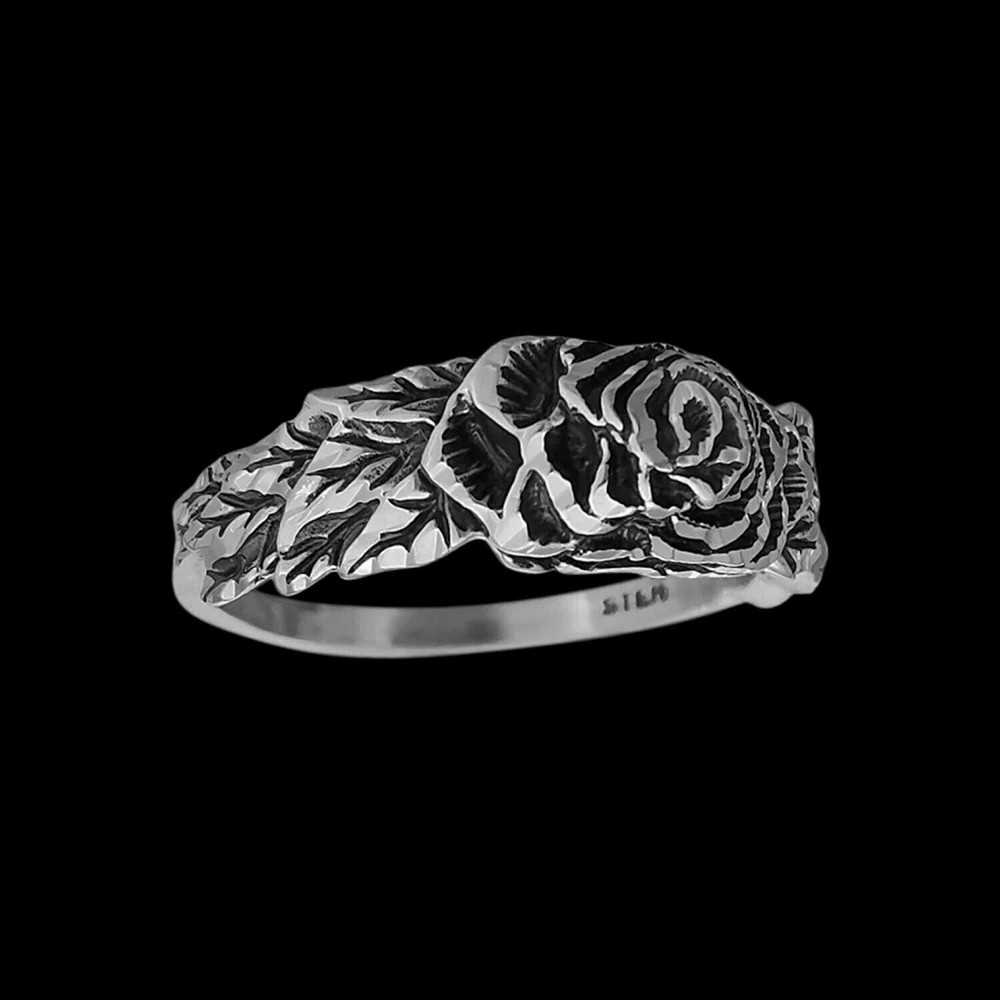 Size 6 ring Diamond Cut Full Bloom Rose Ring