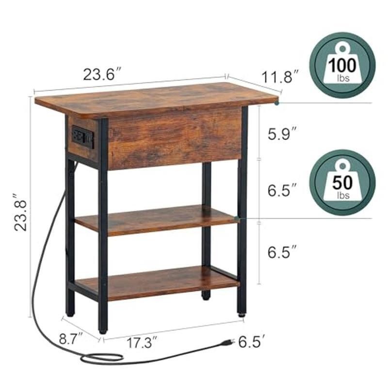 Rustic End Table W/ USB Charging Station & Storage Shelf Assembly Required
