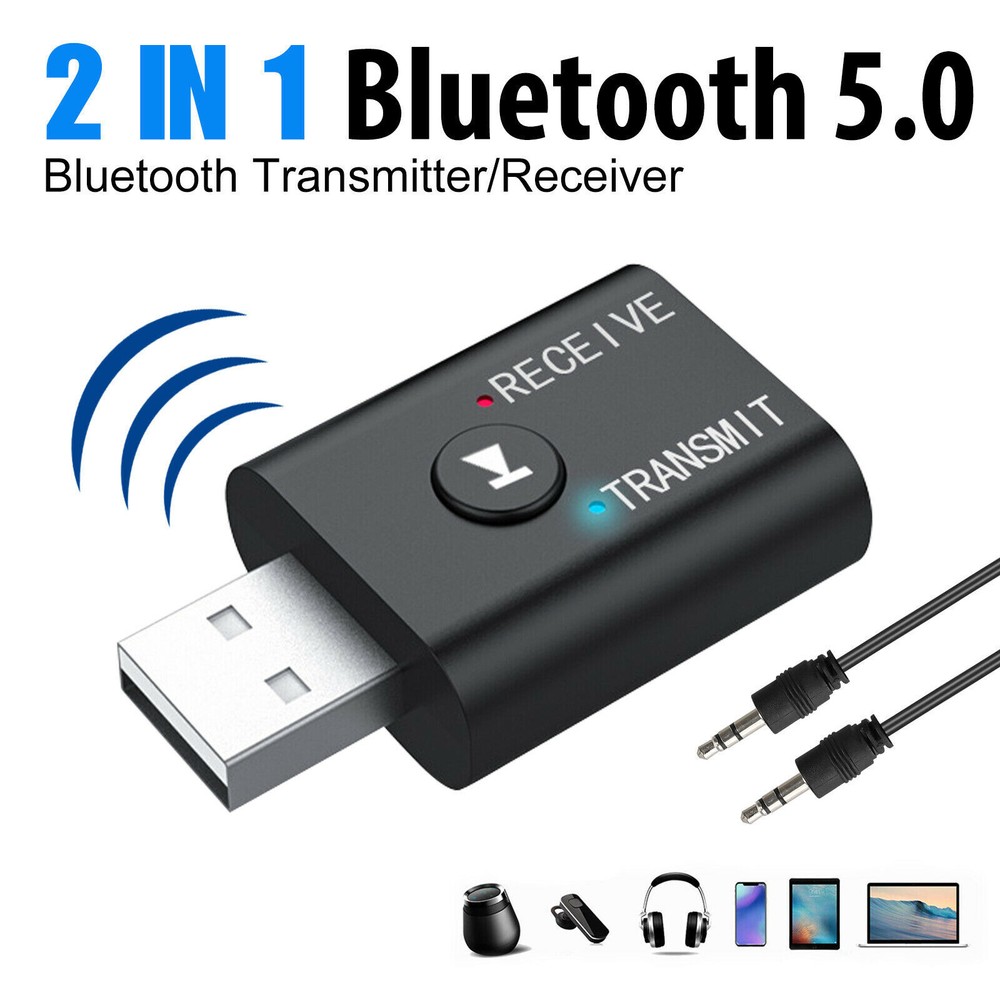 Wireless USB Bluetooth 5.0 Audio Transmitter Receiver Adapter 3.5mm For TV Car