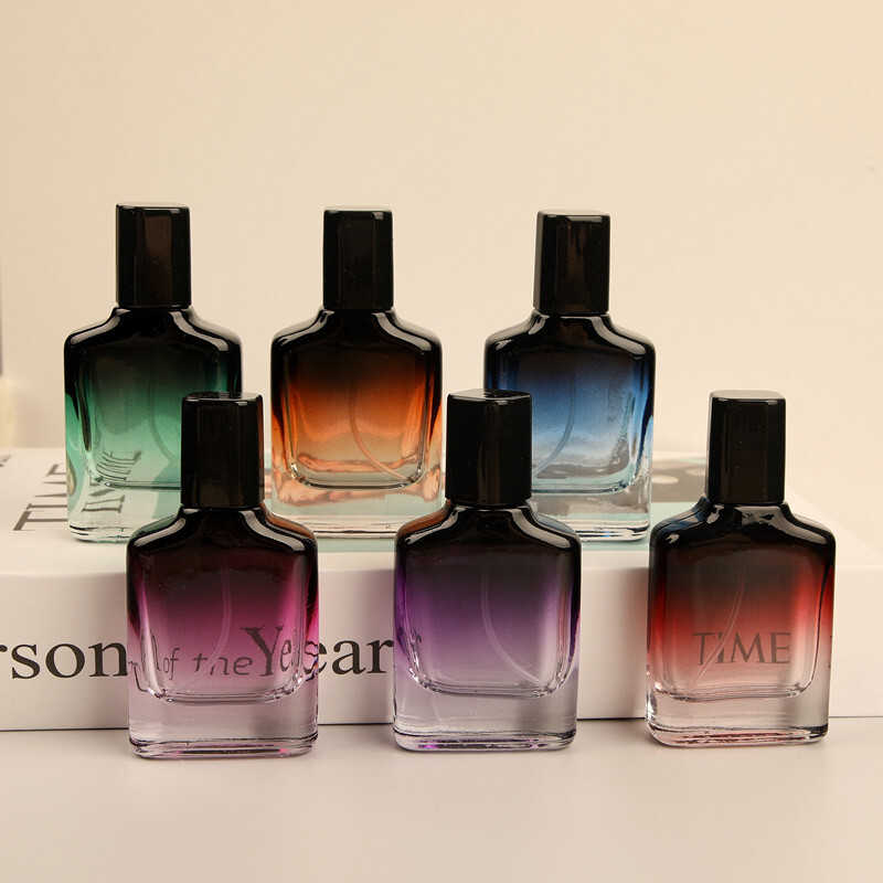 30ml Empty Glass Perfume Spray Bottle Black Gradient to Colour, Transparent Base