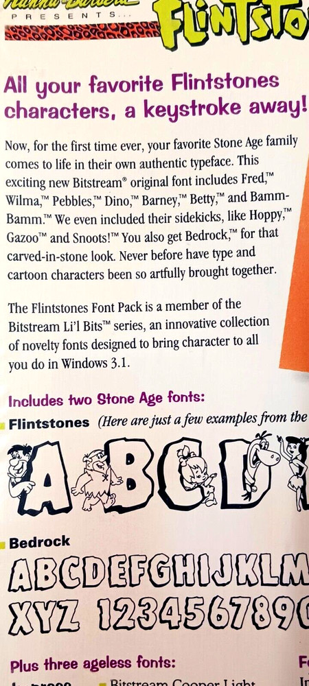 FLINTSTONE FONT PACK FLOPPY DISK MS-DOS/WINDOWS 3.1 VINTAGE NOS