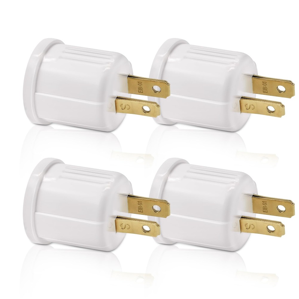 Outlet to Socket Adapter, Plug-in Light Socket, Convert 4-Pack, White Color
