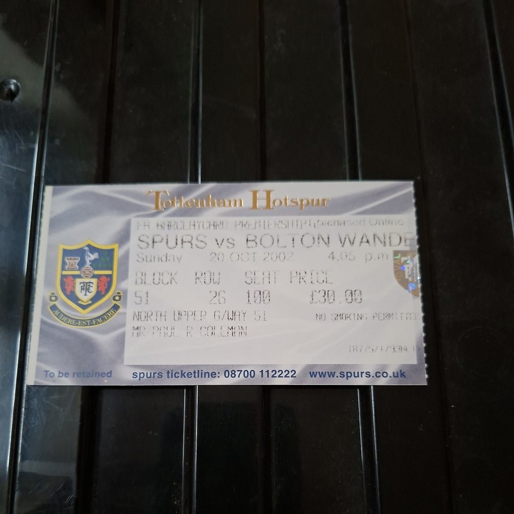 20/10/2002 Tottenham v Bolton Ticket