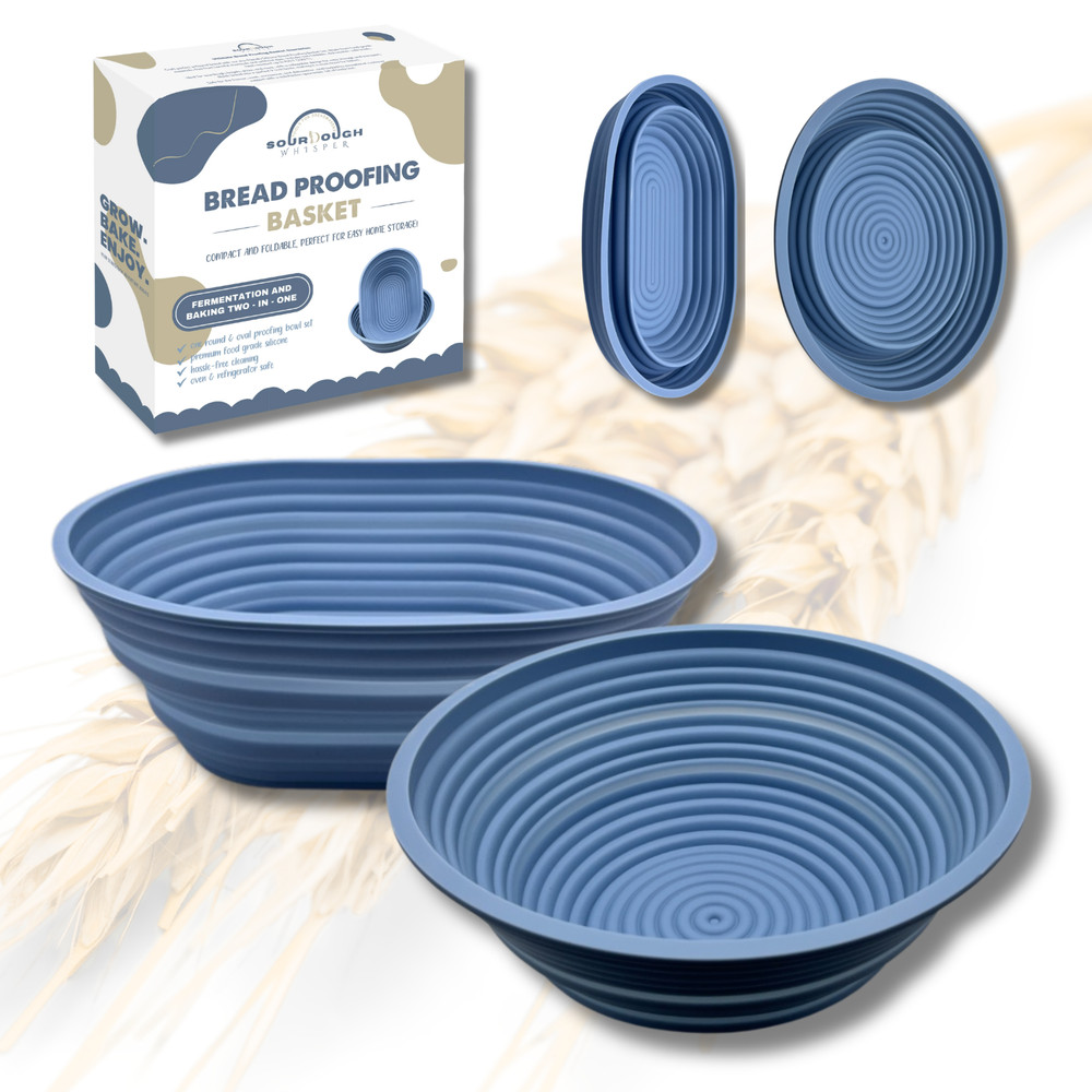 Premium Silicone Sourdough Bread Proofing & Baking Basket Set - Includes Oval &