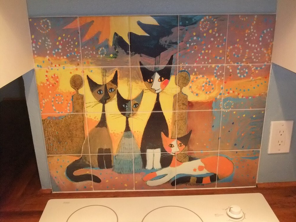 Art Mural Ceramic Color Cat Bath Backsplash Tile #64