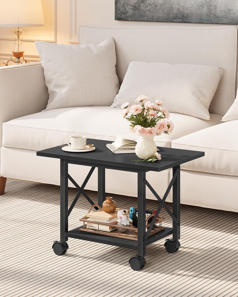 23.6" Under Desk Printer Stand, 2-Tier Printer Table with Wheels Adjustable F...