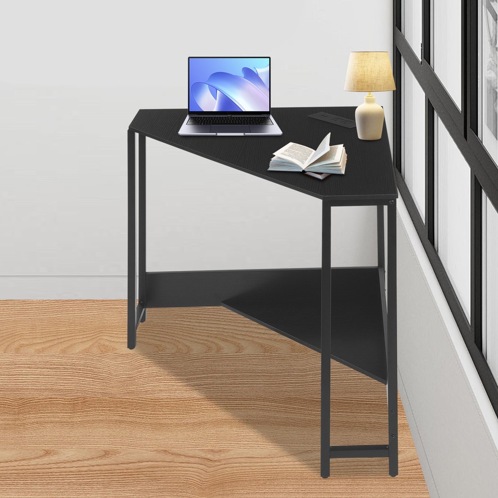 Triangular Corner Desk, Small Desk with Outlets, Free Standing Corner Table