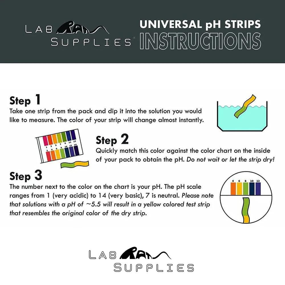 Plastic pH Test Strips, Universal Application (pH 0-14), 100 Strips | for Saliva