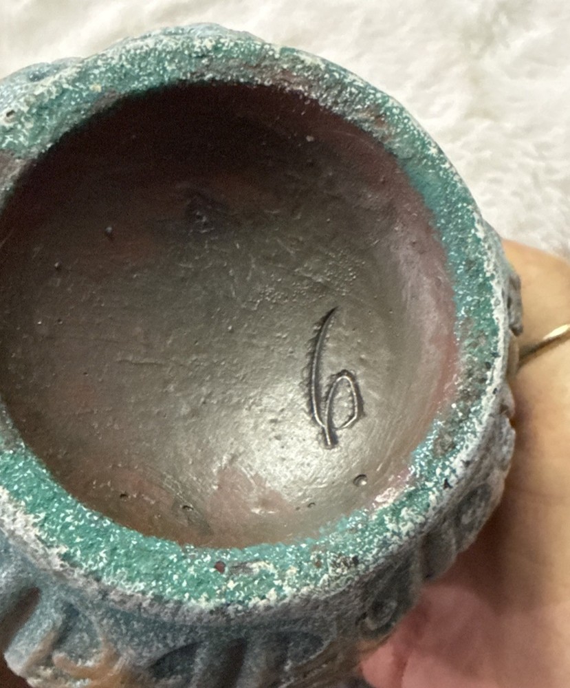 Ceramic Empty Wine Bottle Decor, Signed Beautiful Turquoise And Red