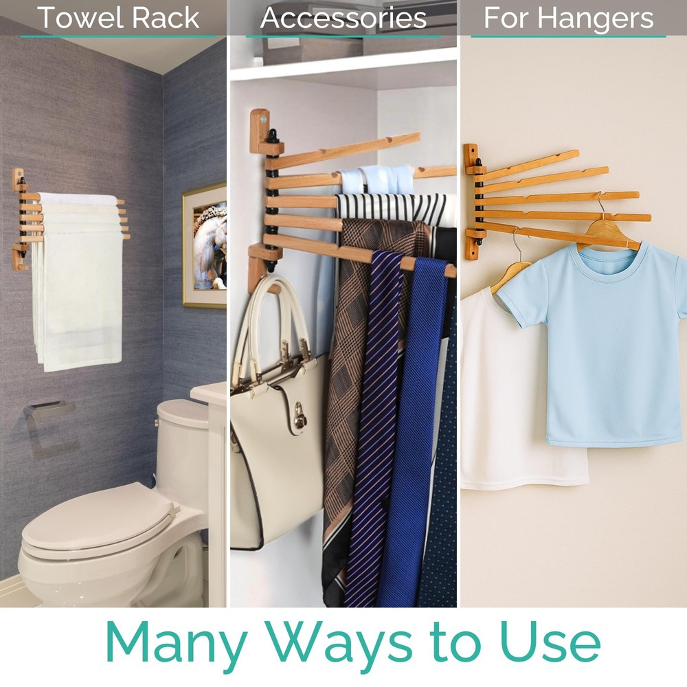 Swivel Towel Rack - Clothes Drying Rack Wall Mounted - Crafted with Rustic Ha...