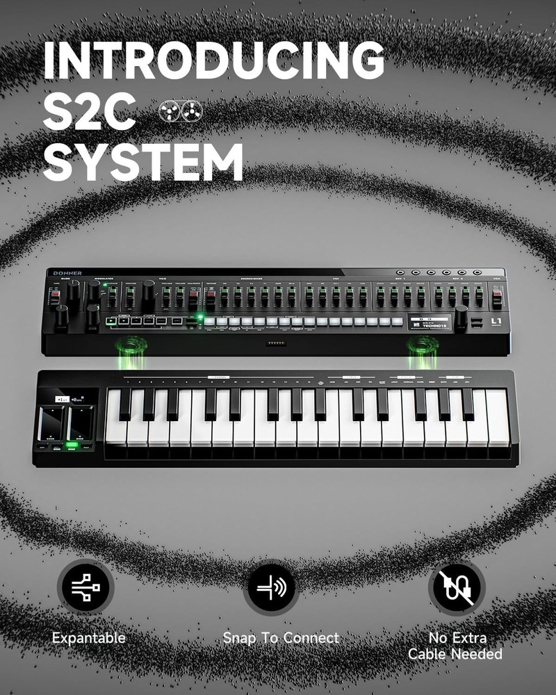 Donner ESSENTIAL L1 Synthesizer with 64-Step Sequencer, S2C Magnetic Modular Sys