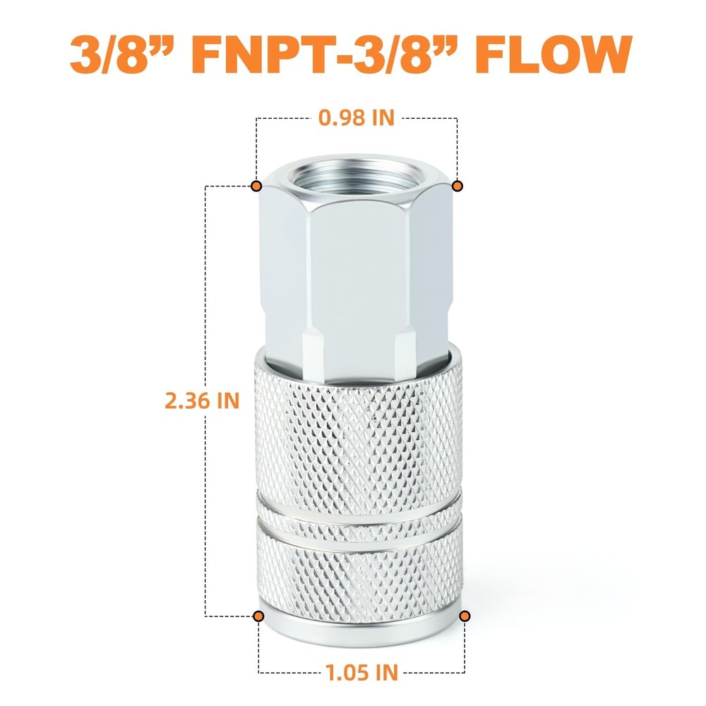 GASHER 2PCS Female Quick Connect Air Coupler, 3/8 Basic 3/8" FNPT, 2 Pack