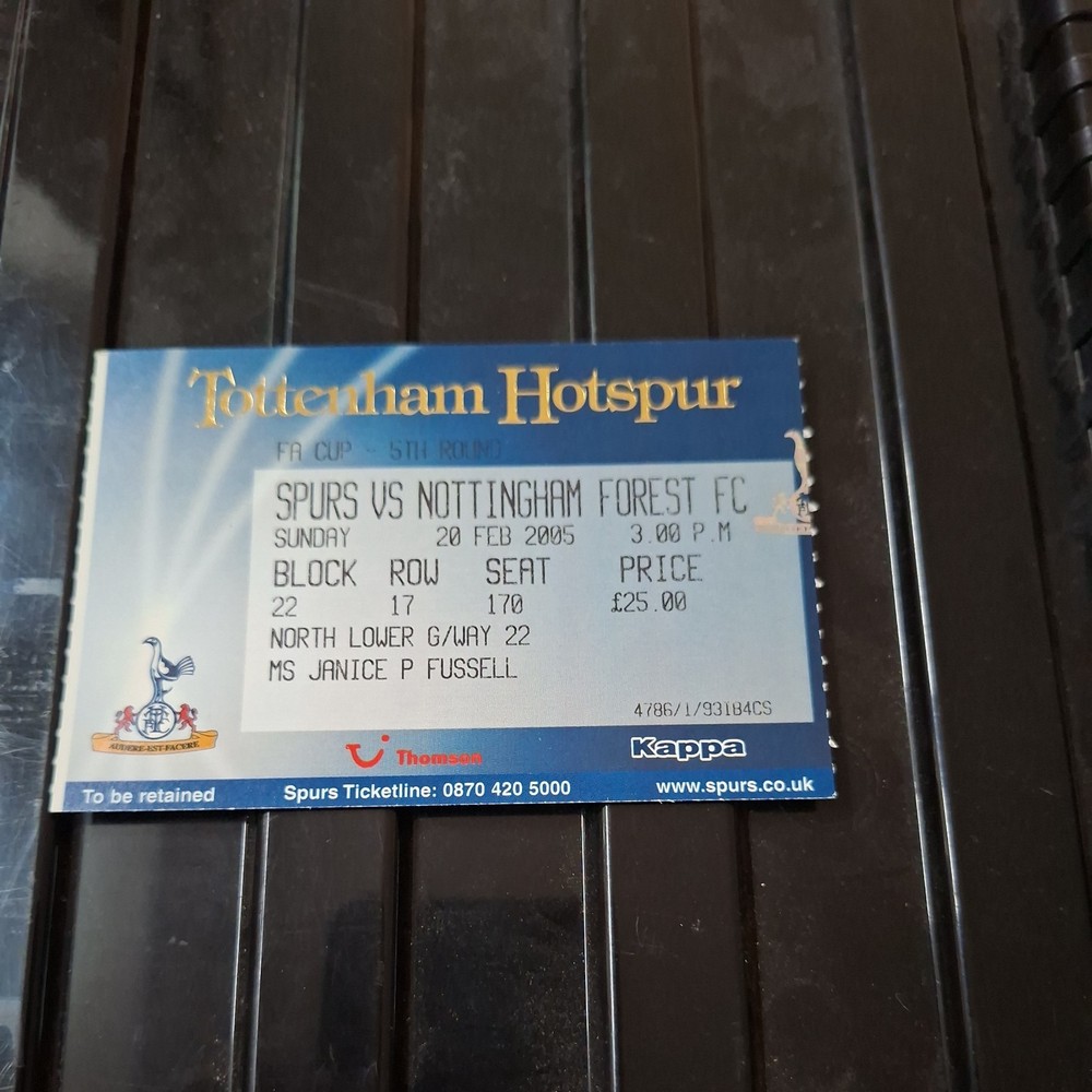 20/2/2005 Tottenham v Nottingham Forest FA Cup Ticket