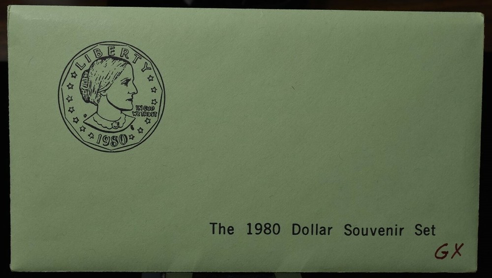 1980 Susan B Anthonoy 3 Coin Uncirculated Set - Green Envelope