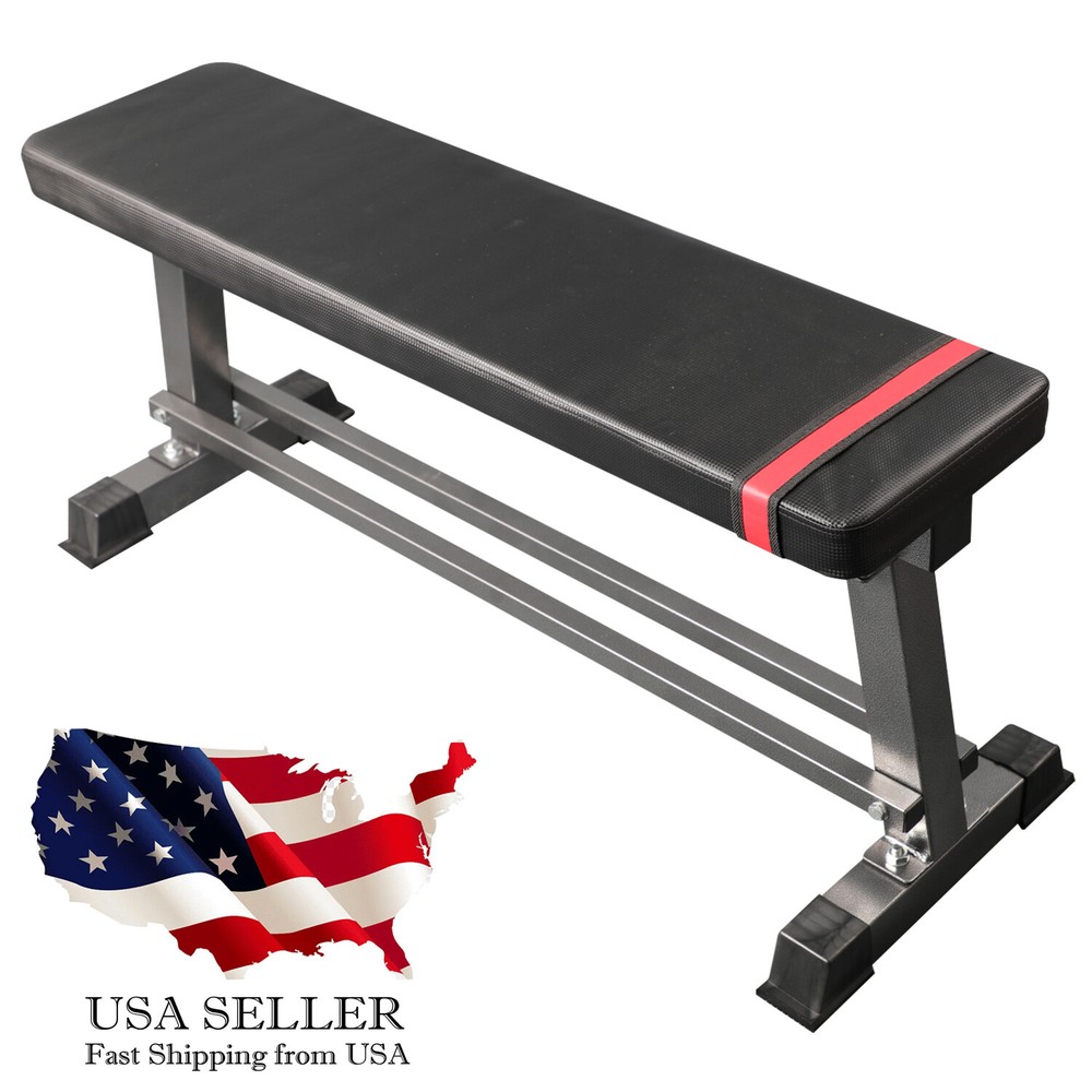 Pro Flat Weight Bench Built-in Dumbbell Rack Workout Bench Strength Training