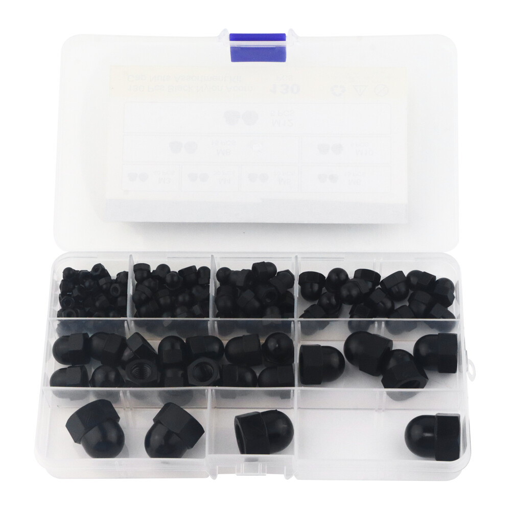 130Pcs Black Nylon Acorn Nut Metric Inner Threaded Cap Nuts Assortment 7 Sizes