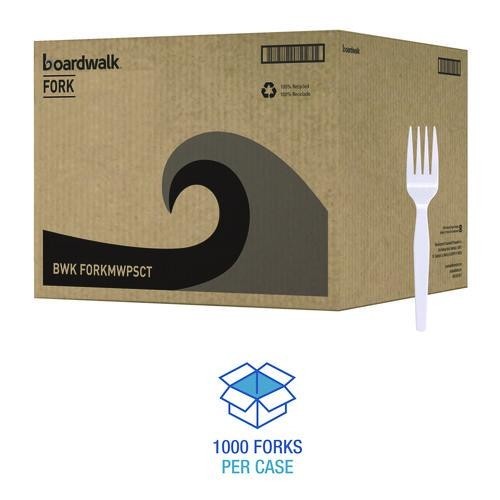 Boardwalk Mediumweight Polystyrene Cutlery, Fork, Plastic, White, 100/Box, 10/CT