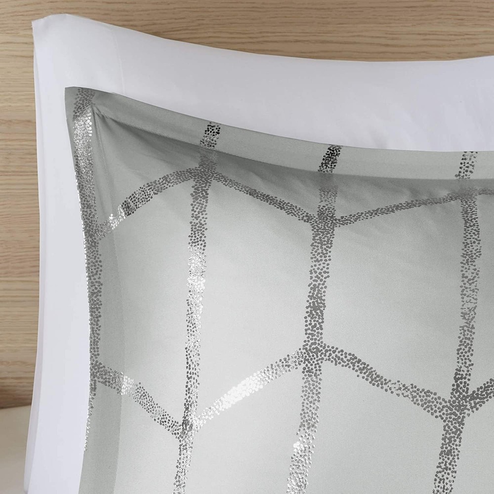 Intelligent Design Raina Comforter Microfiber Metallic Print Geometric