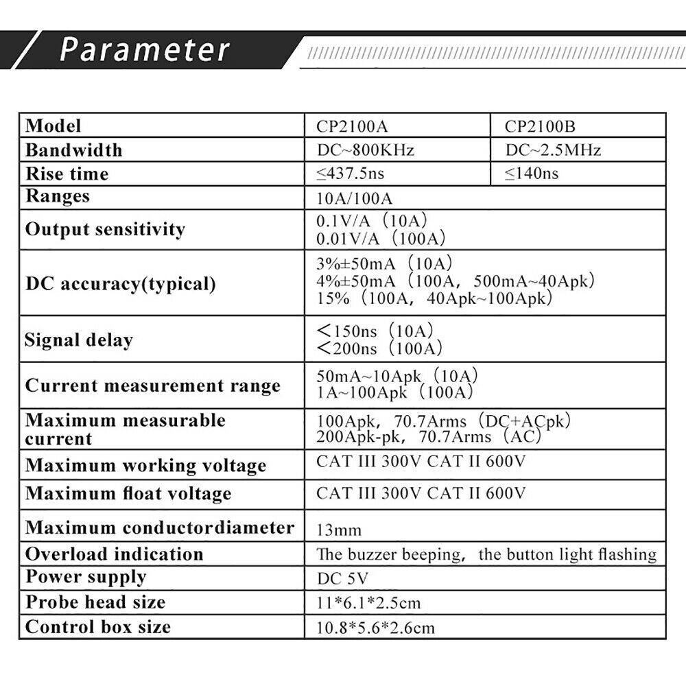 Micsig AC/DC Current Probes CP2100B 2.5MHz 10A/100A Maximum measurable 100Apk