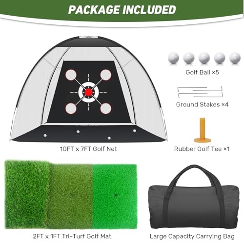 Golf Net with Practice Mat,Golf Hitting Aid Nets 10x7FT for Backyard 10*7