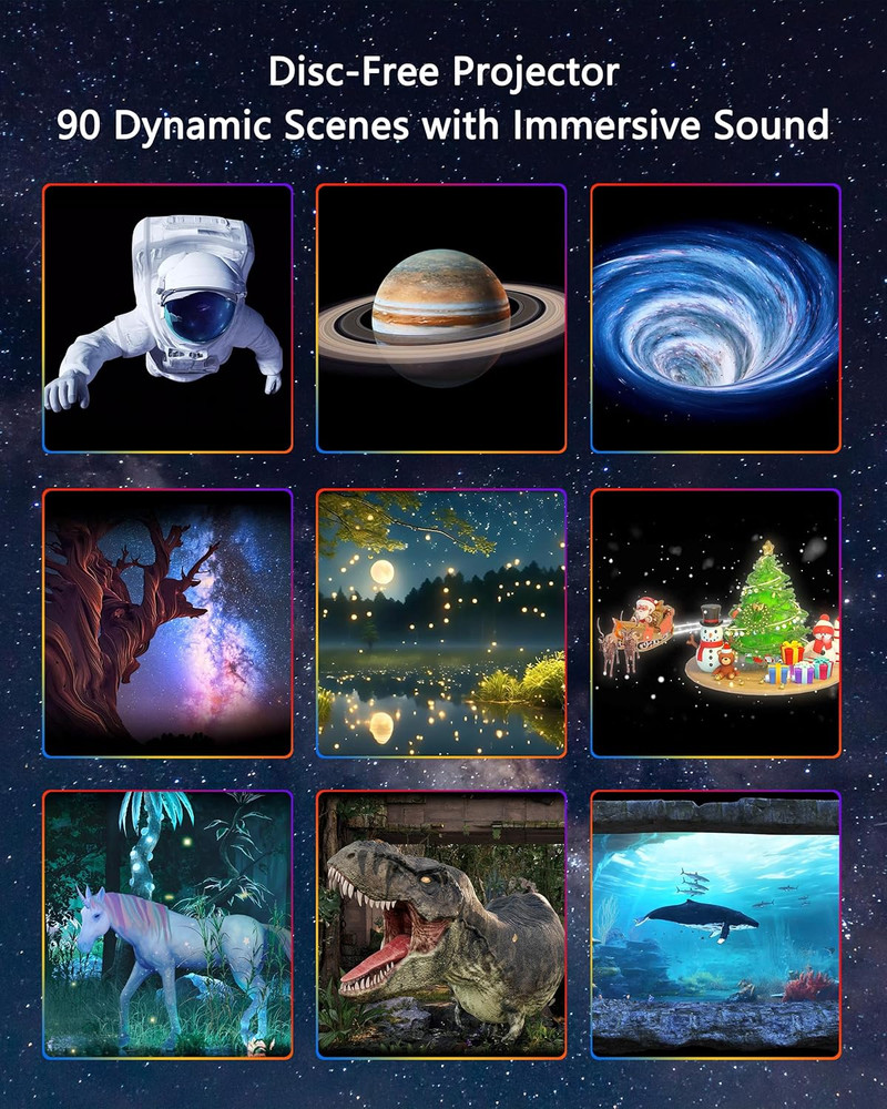 3D Galaxy Projector, Star Projector with 90 Dynamic Scenes, HD Planetarium Proje