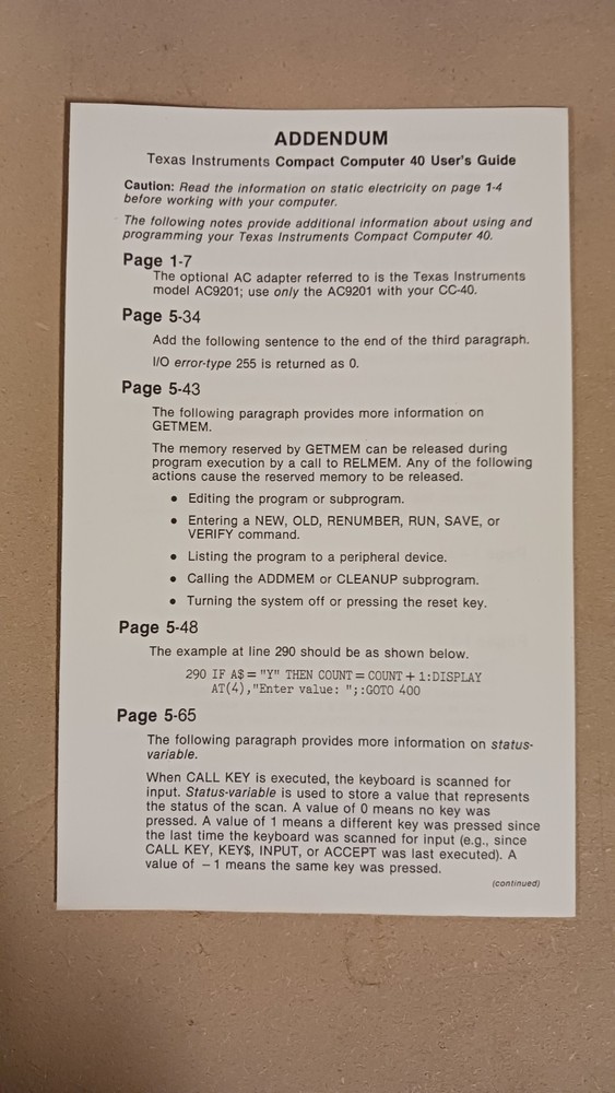 Texas Instruments Compact Computer 40 User's Guide