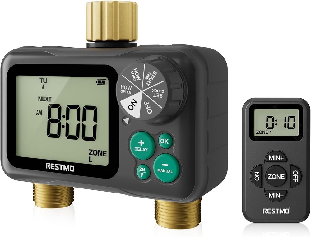 Remote Control Brass Sprinkler Timer 2 Zone - Max 11h59m Watering Precision