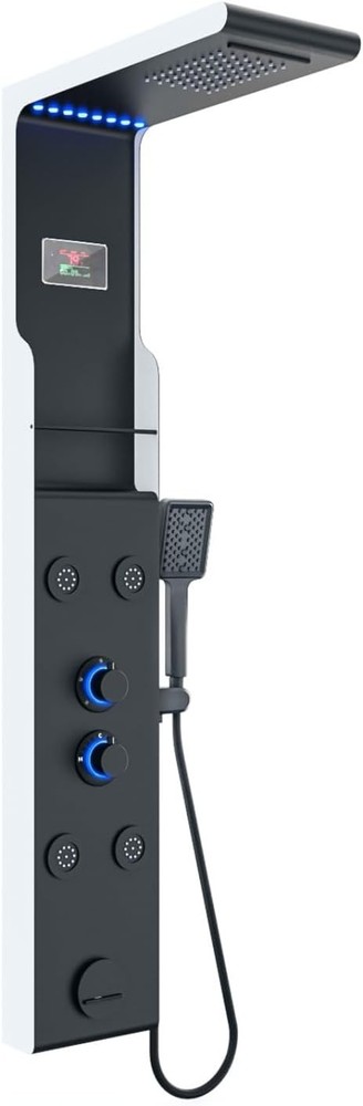 ELLO&ALLO LED Shower Panel Tower System Shelf Rainfall Head Rain BLACK